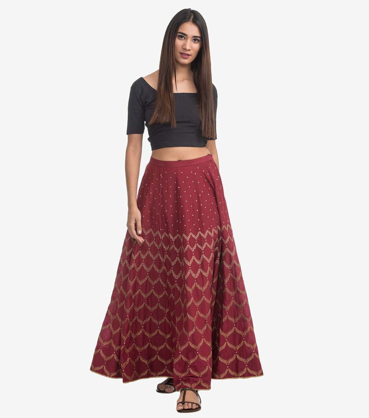 Maroon Embroidered Silk Skirt