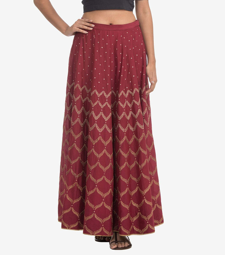 Maroon Embroidered Silk Skirt