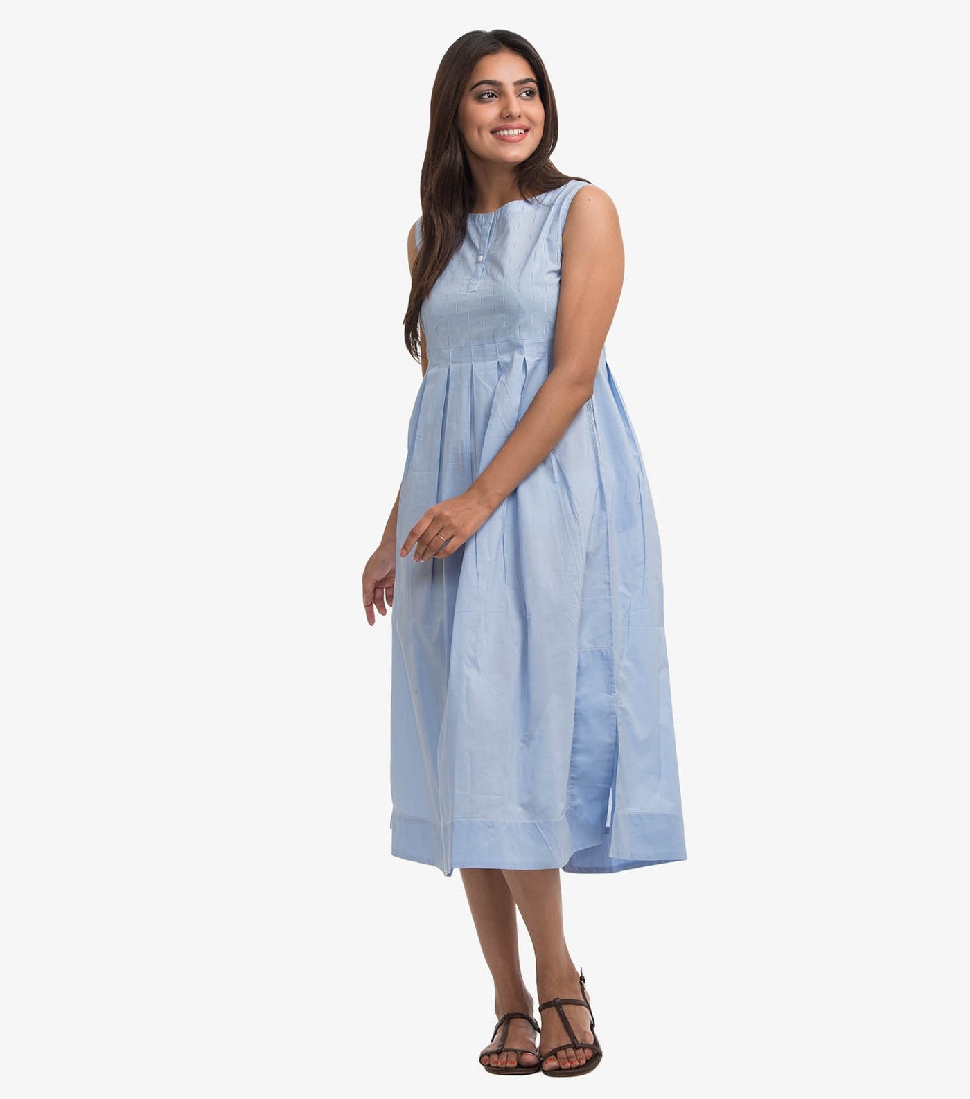 Blue cotton solid dress