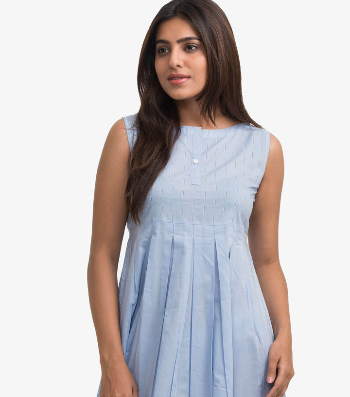 Blue cotton solid dress