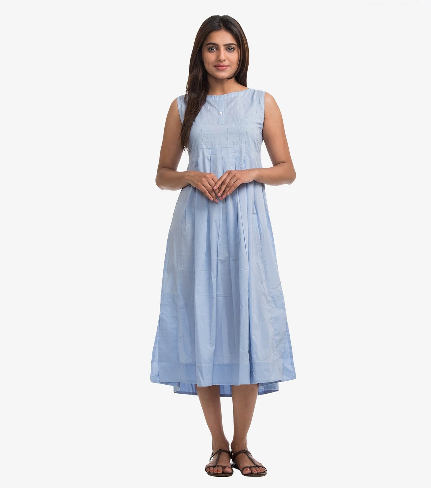 Blue cotton solid dress