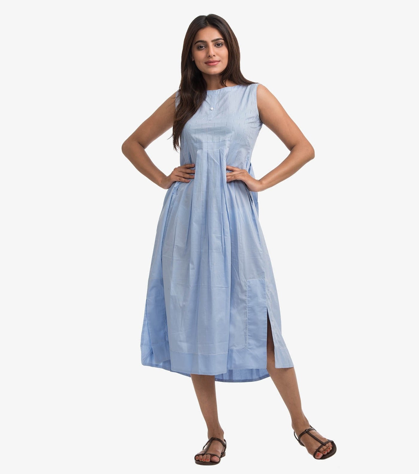 Blue cotton solid dress