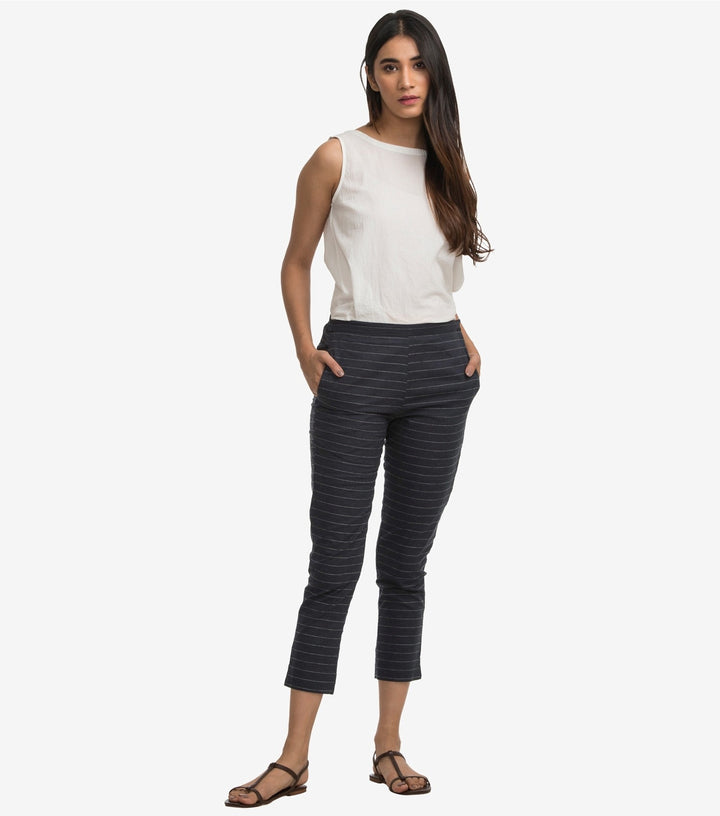 Navy stripped cotton narrow pant