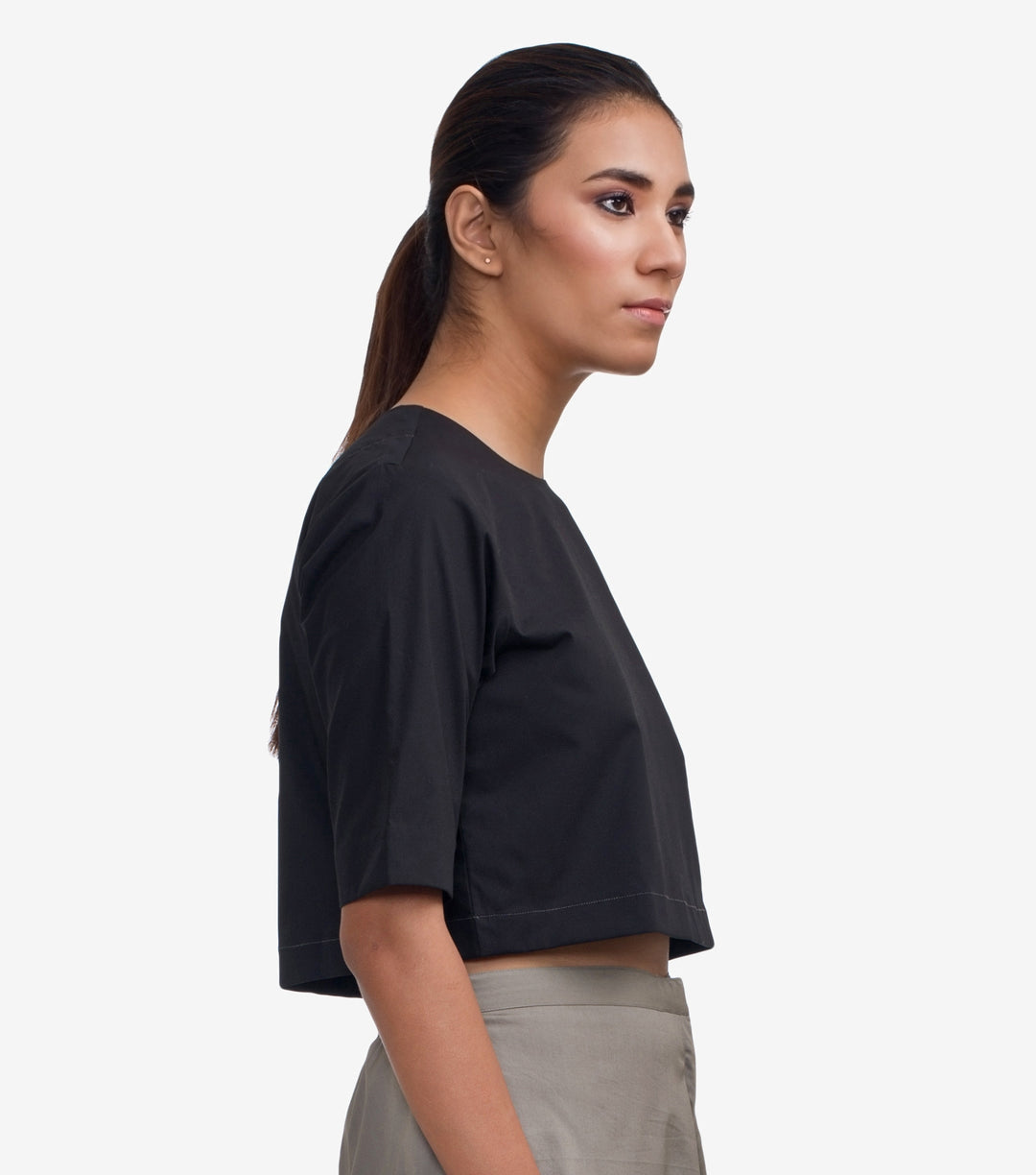 Black Cotton Poplin Crop Top