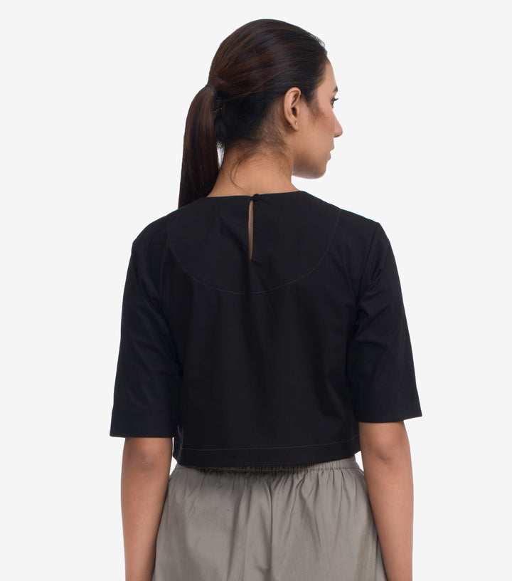 Black Cotton Poplin Crop Top