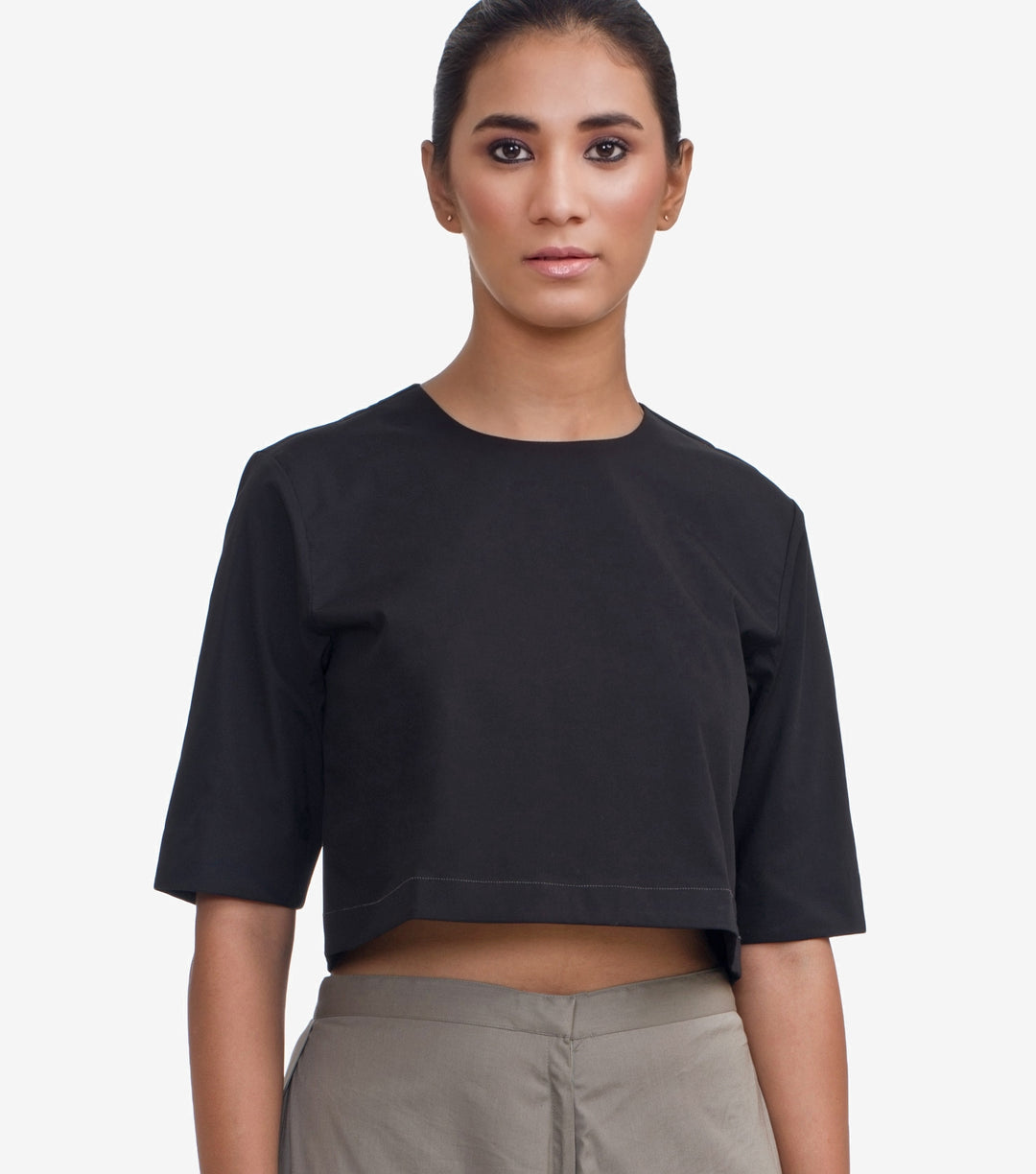 Black Cotton Poplin Crop Top