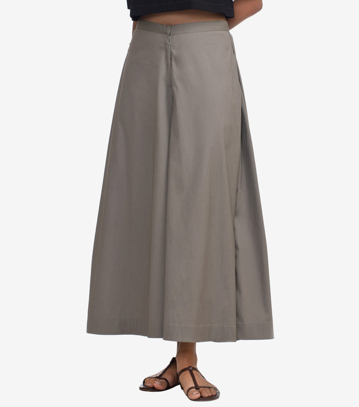 Grey Cotton Poplin Flared Pant