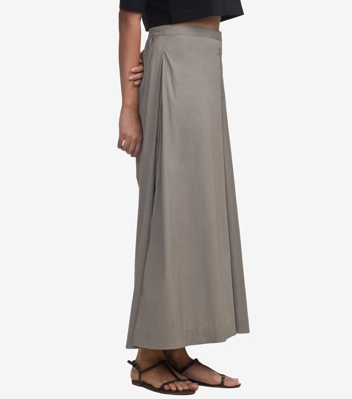 Grey Cotton Poplin Flared Pant