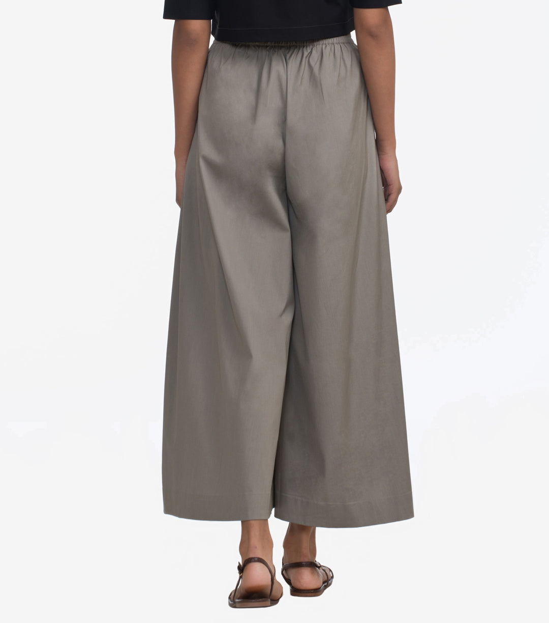 Grey Cotton Poplin Flared Pant