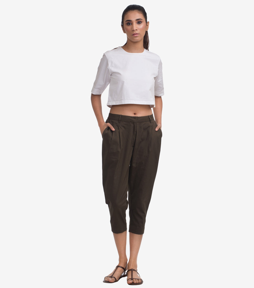 Olive Cotton Poplin Crop Pant