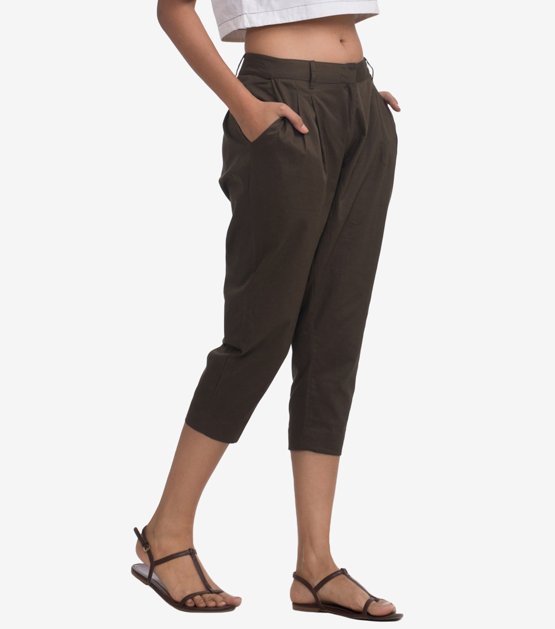 Olive Cotton Poplin Crop Pant