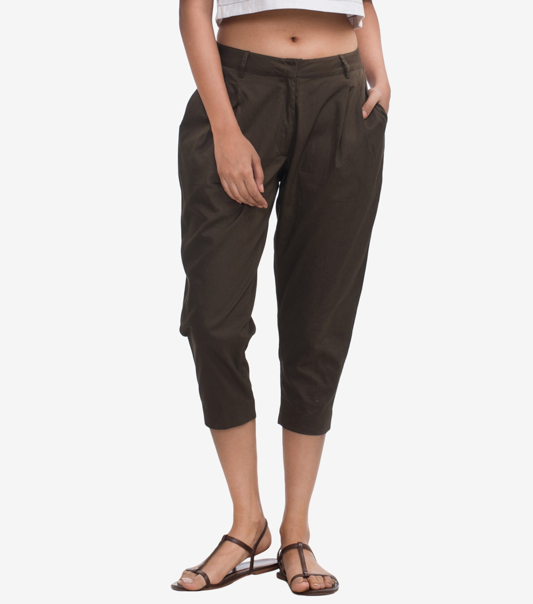 Olive Cotton Poplin Crop Pant