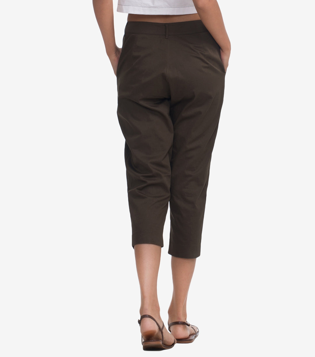 Olive Cotton Poplin Crop Pant