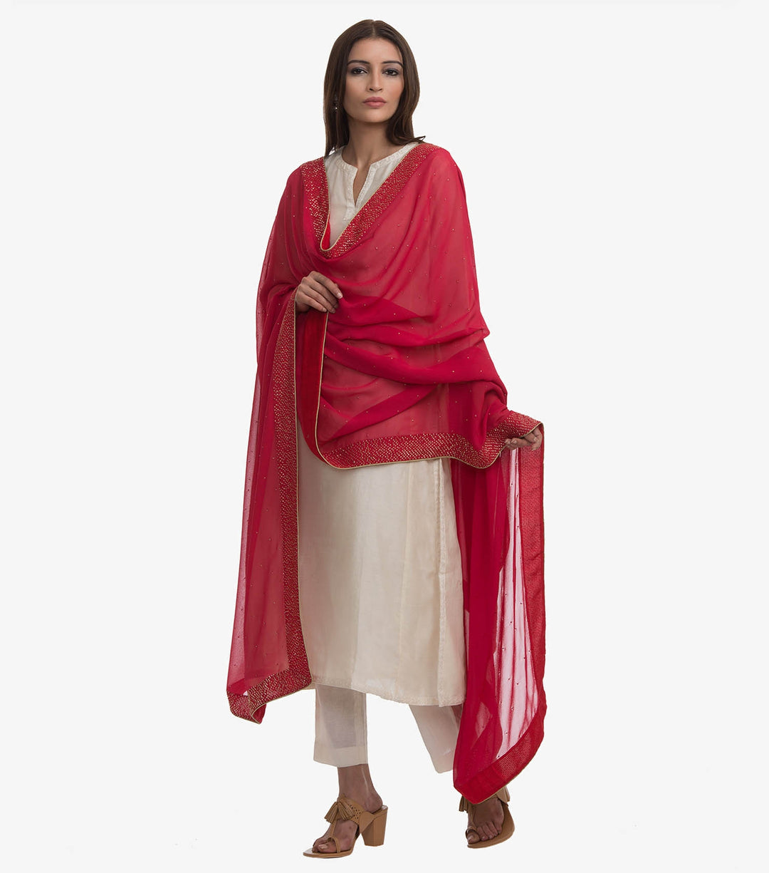 Red Georgette sequin dupatta