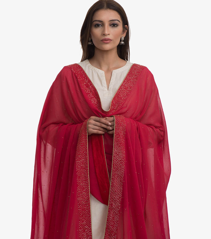 Red Georgette sequin dupatta