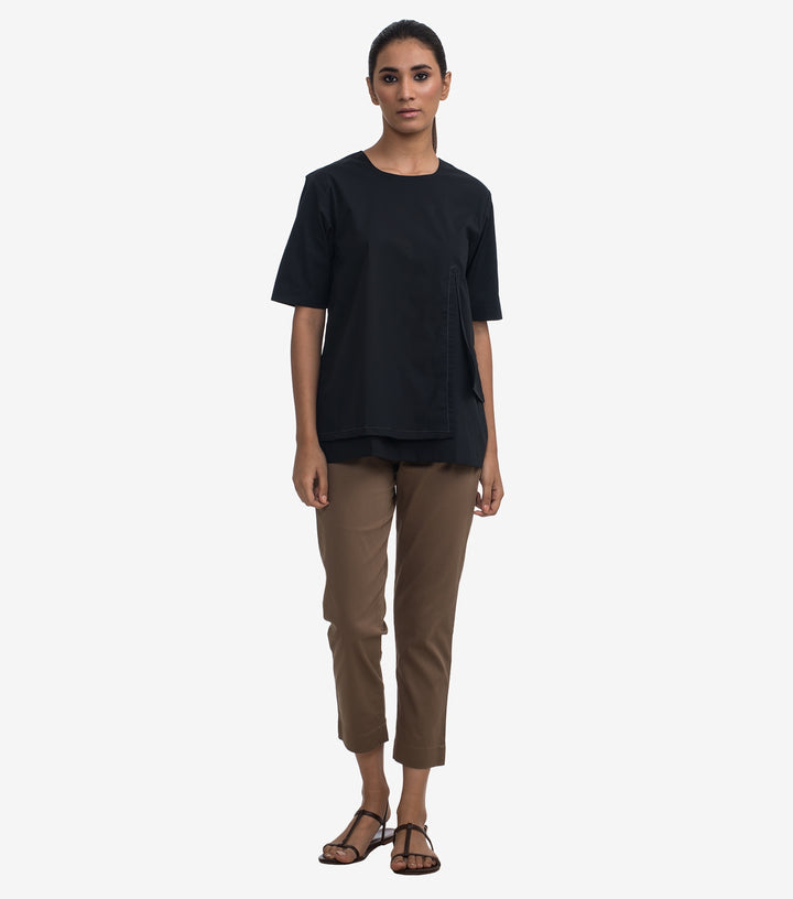 Black Cotton Poplin Top