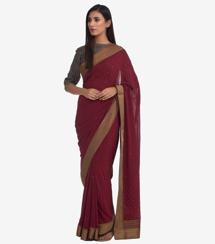 Maroon Georgette Embroidered Saree