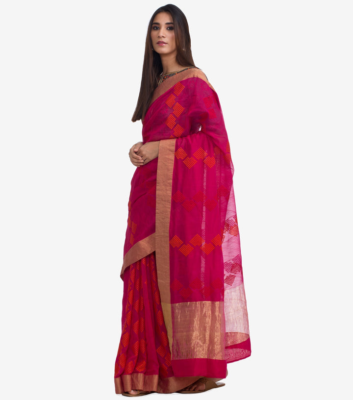 Pink Embroidered Chanderi Saree