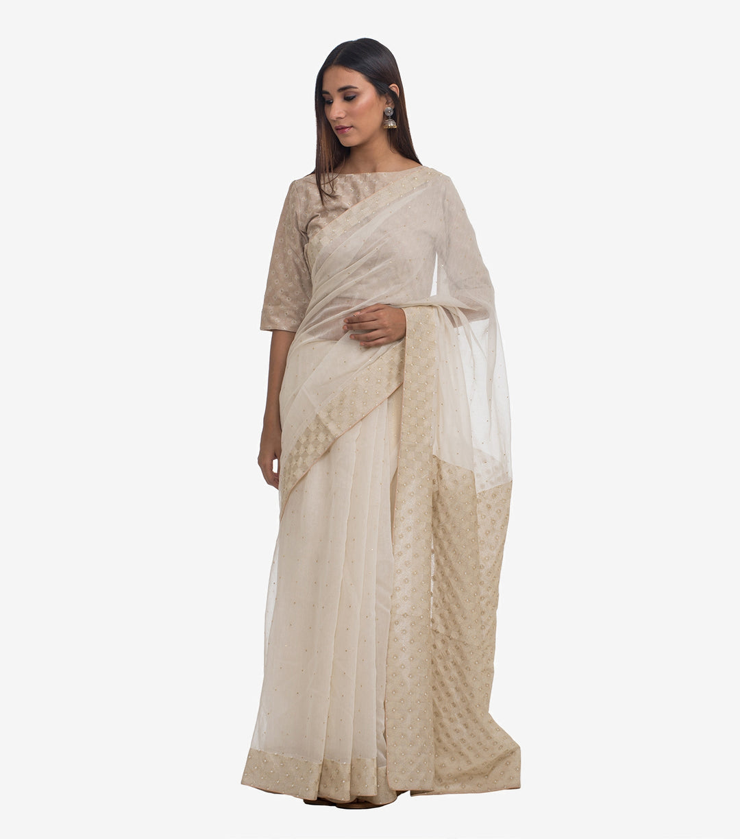 Ivory Embroidered Chanderi Saree