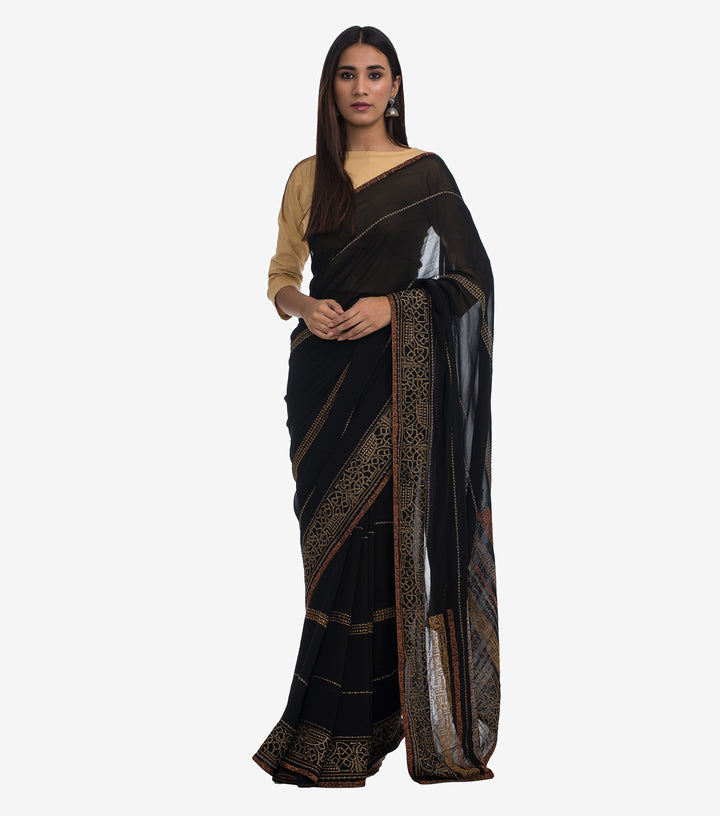 Black Embroidered Georgette Saree