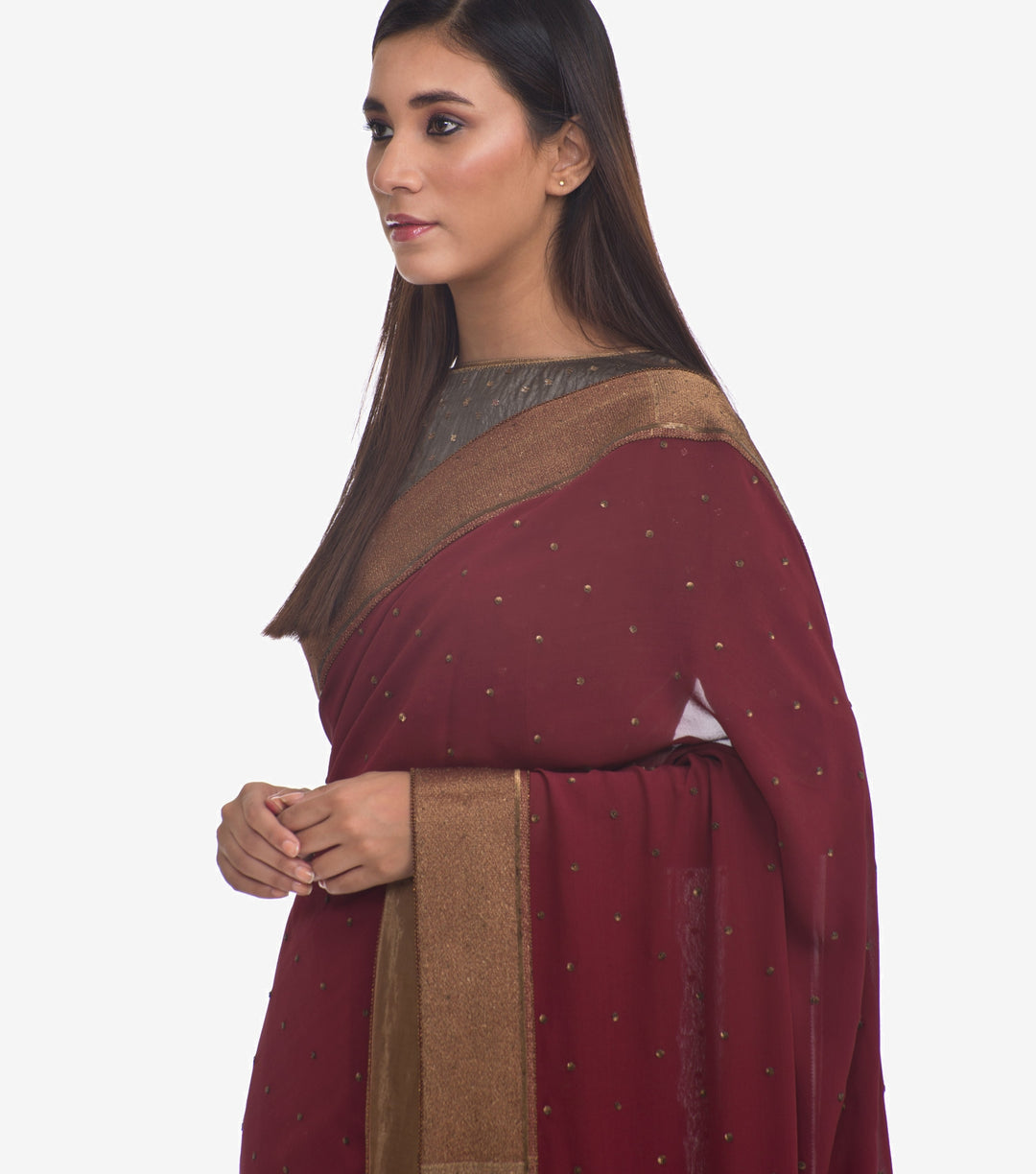 Maroon Georgette Embroidered Saree