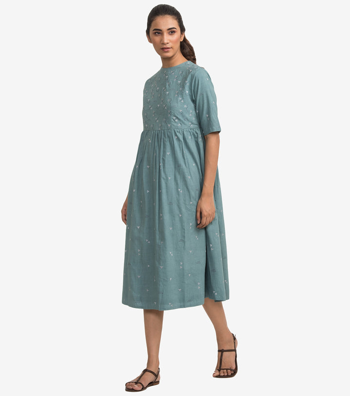 Blue cotton embroidered dress