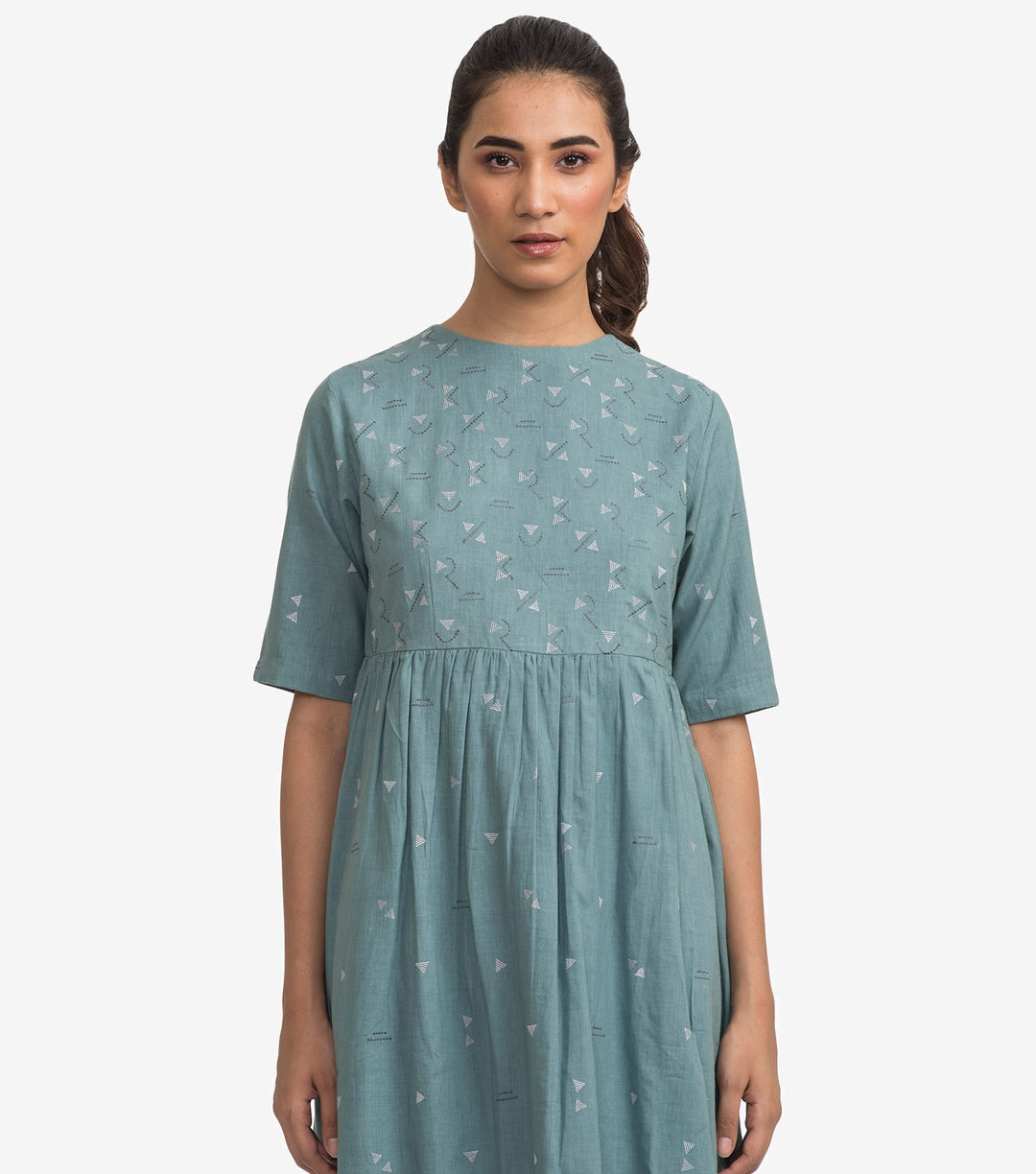 Blue cotton embroidered dress