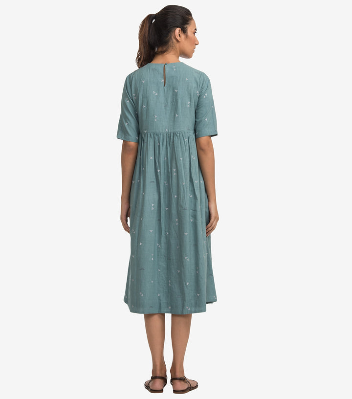 Blue cotton embroidered dress