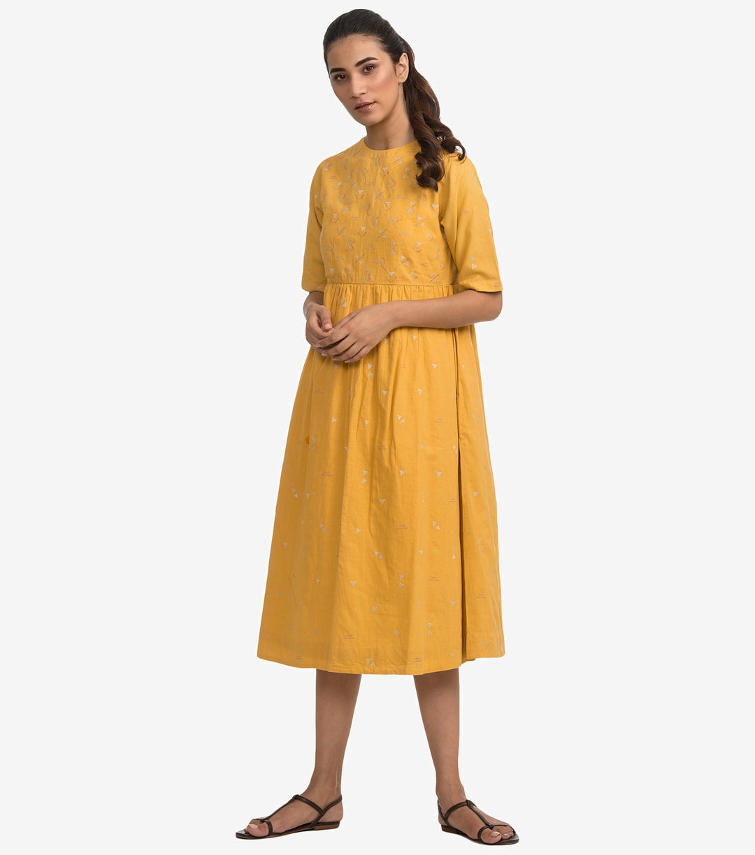 Yellow cotton embroidered dress