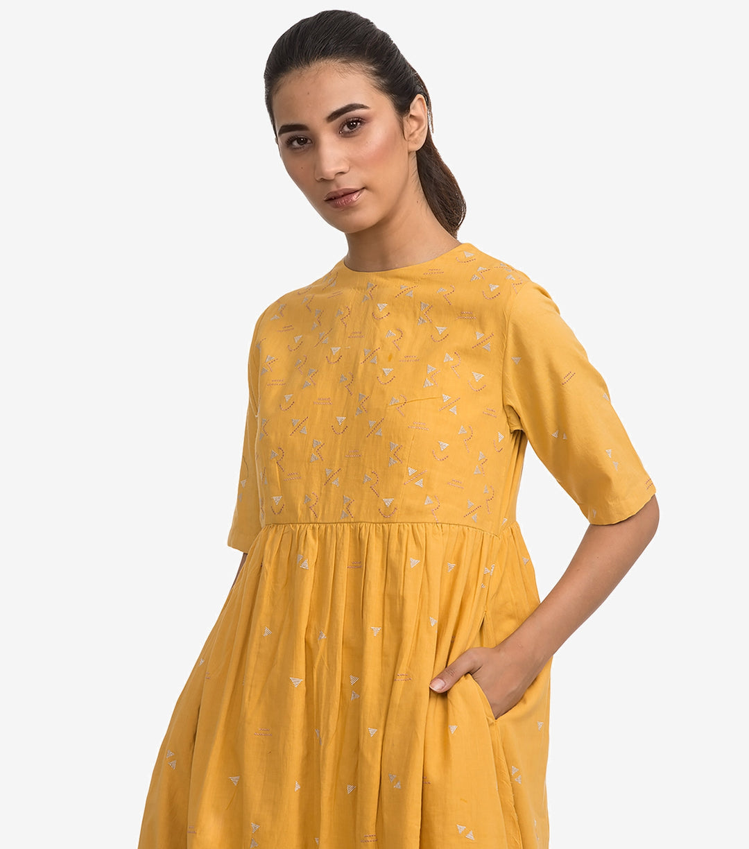 Yellow cotton embroidered dress