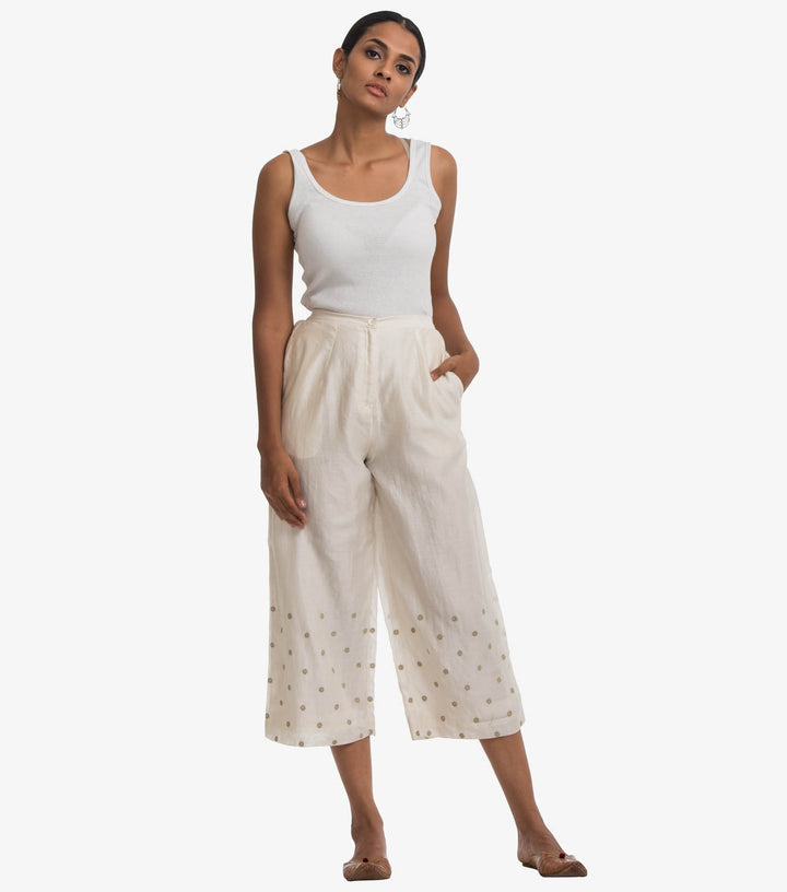 Off-white chanderi embroidered pant