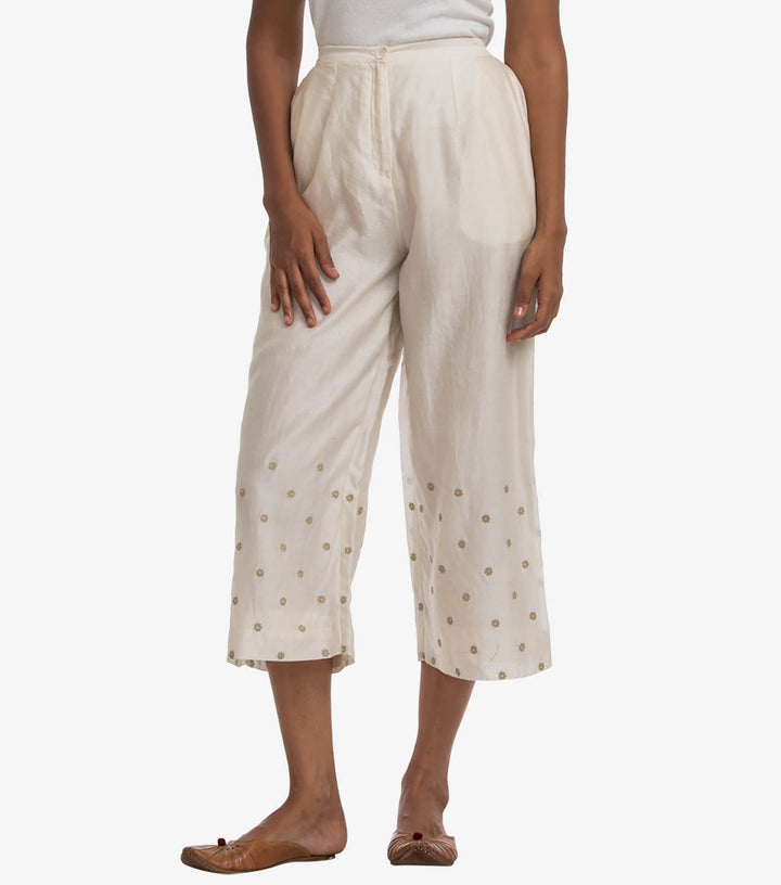 Off-white chanderi embroidered pant