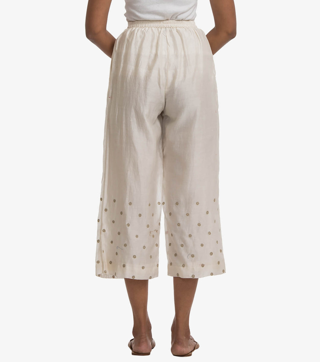 Off-white chanderi embroidered pant