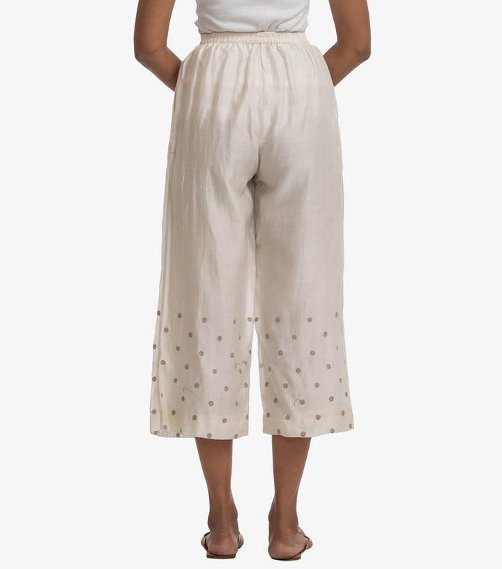 Off-white chanderi embroidered pant