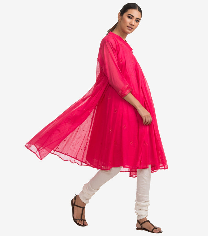 Pink fine cotton embroidered choga