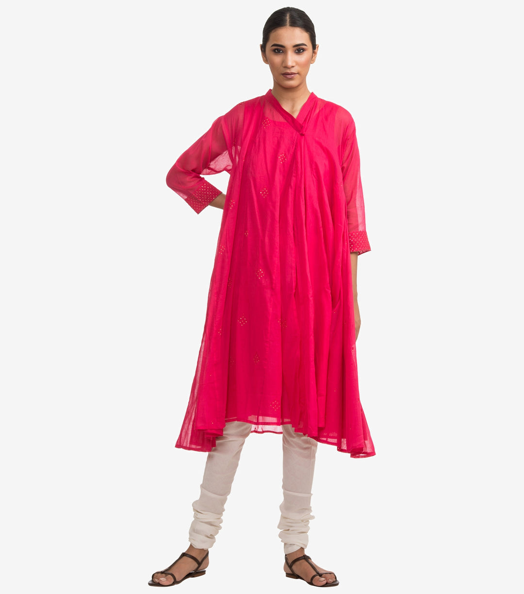 Pink fine cotton embroidered choga