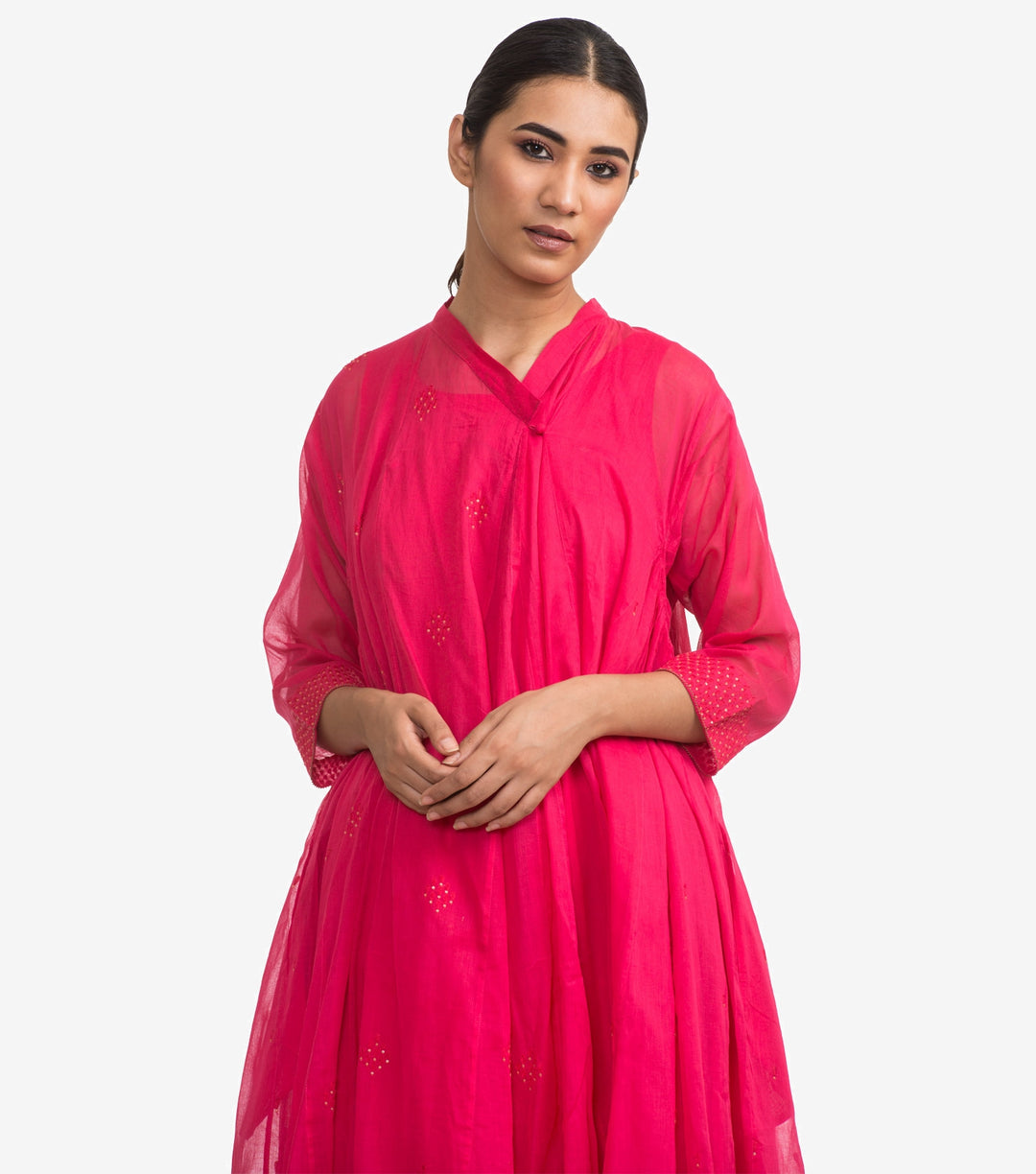 Pink fine cotton embroidered choga