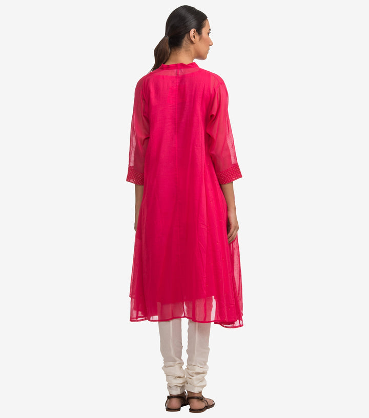 Pink fine cotton embroidered choga