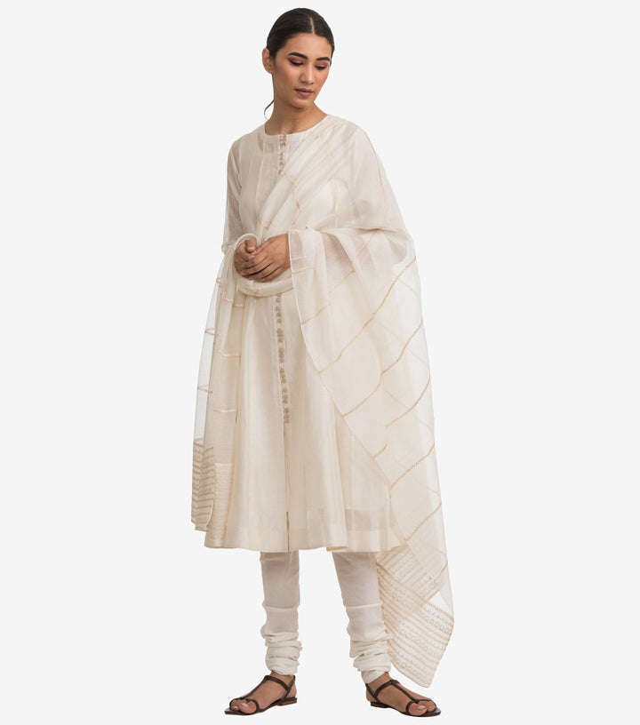 Ivory Chanderi Kalidar Suit Set