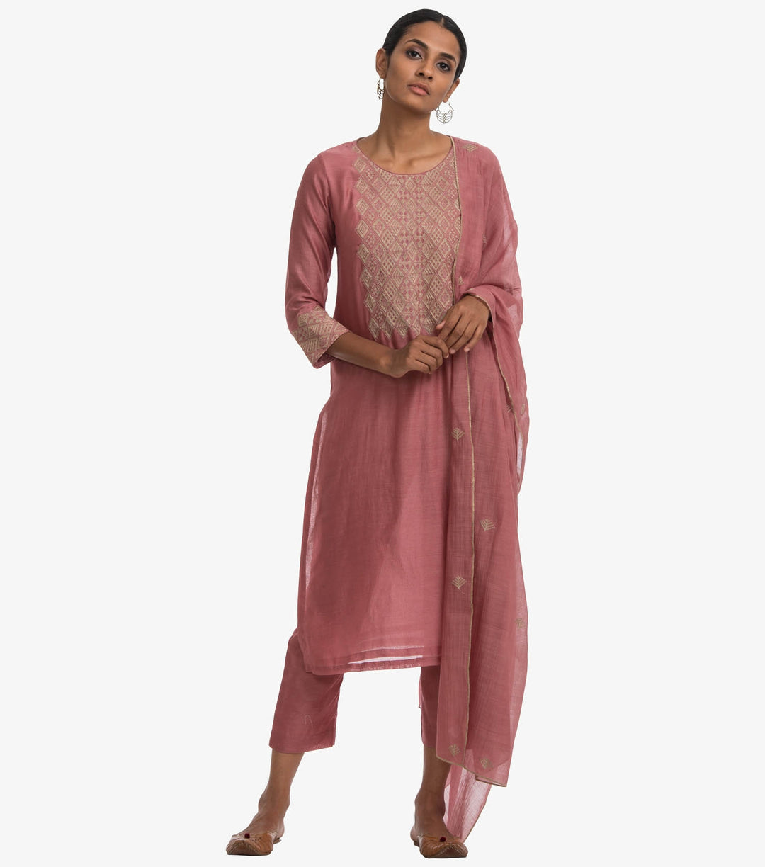 Pink chanderi embroidered kurta