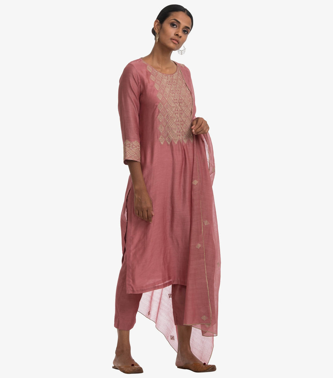 Pink chanderi embroidered kurta