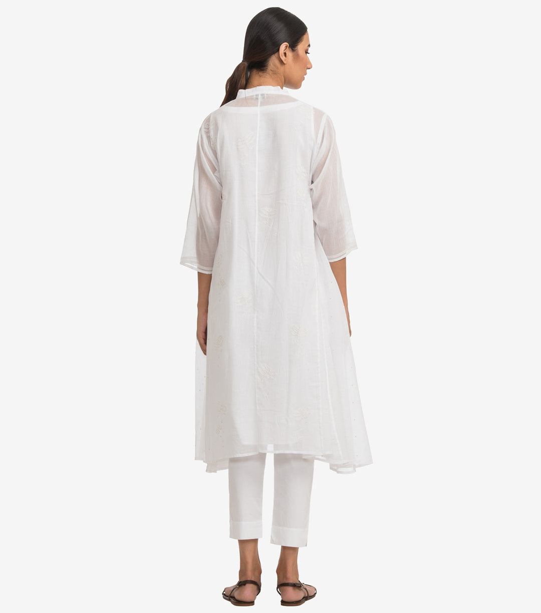 White fine cotton embroidered choga