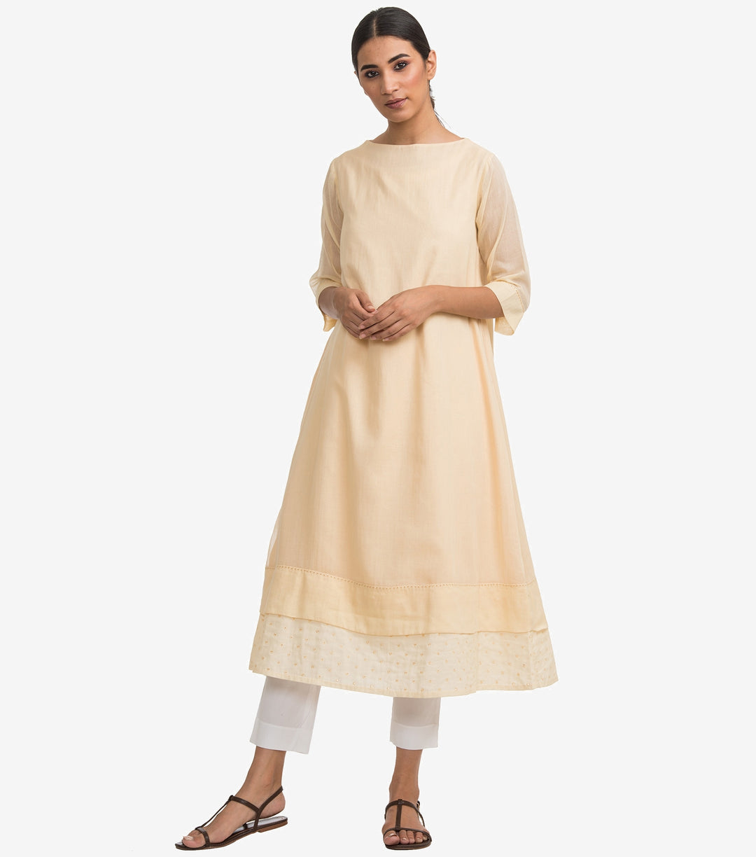 Yellow fine cotton layered kurta