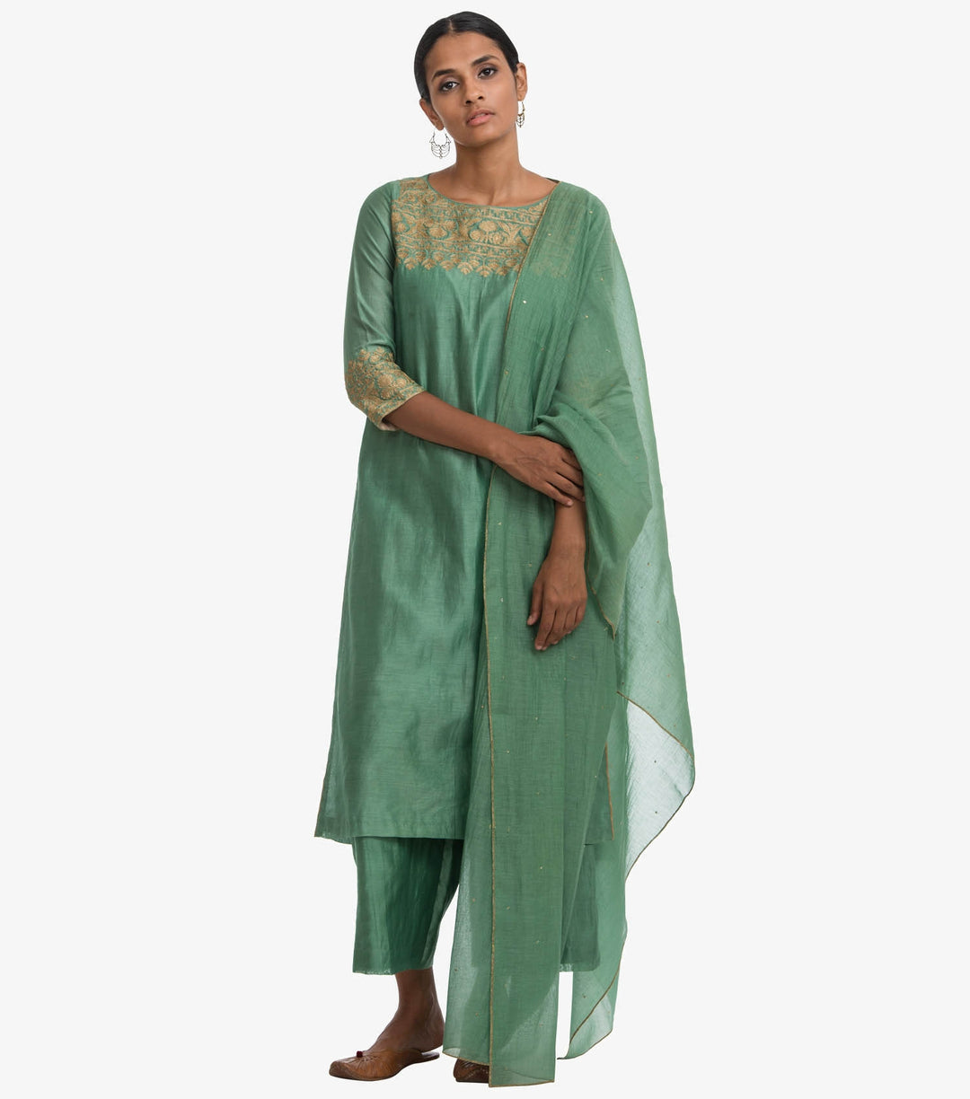 Green Chanderi Dupatta