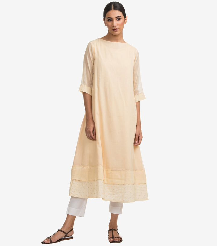 Yellow fine cotton layered kurta