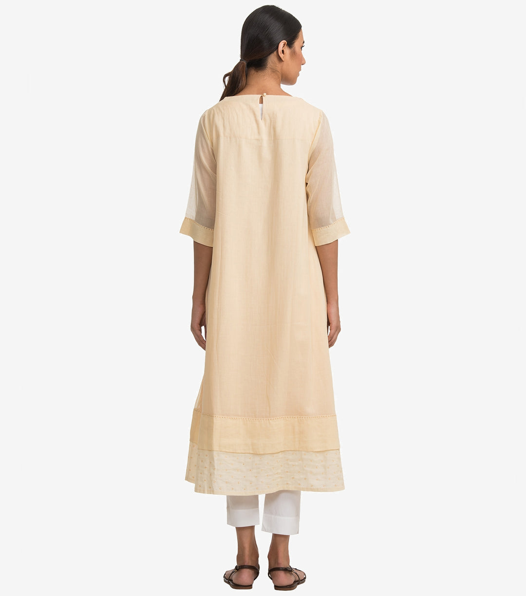 Yellow fine cotton layered kurta