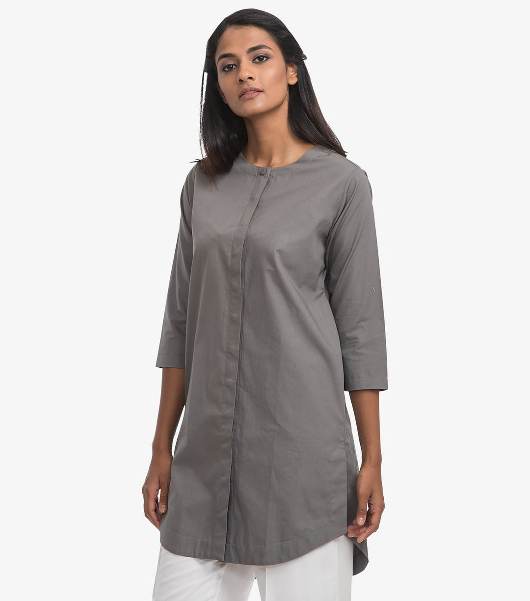 Grey solid cotton poplin shirt