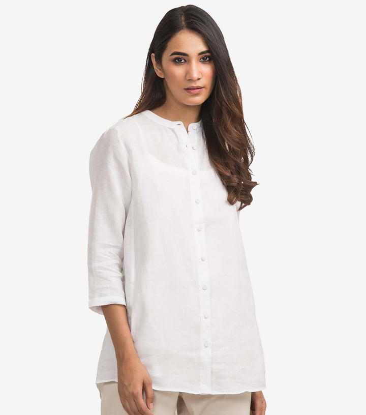 White Linen Solid Shirt