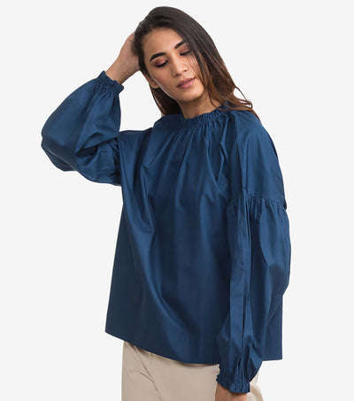 Blue Fine Cotton Poplin Top