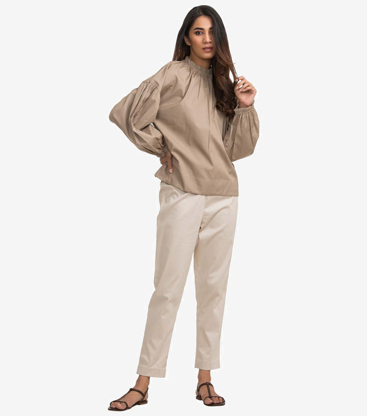 Beige cotton poplin top